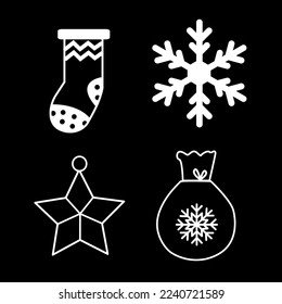 christmas set icono vector aislado en fondo oscuro, ilustración vectorial, temporada de invierno, navidad