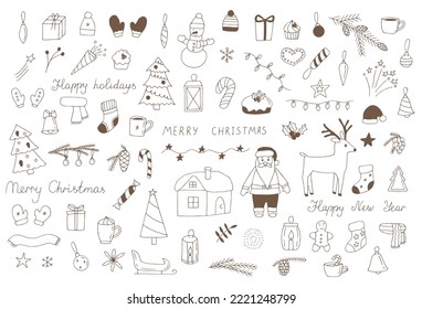 Christmas set vector illustration, hand drawing