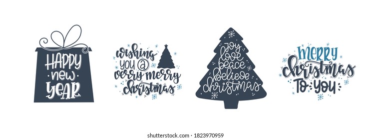 Christmas set  Vector lettering, motivational quote