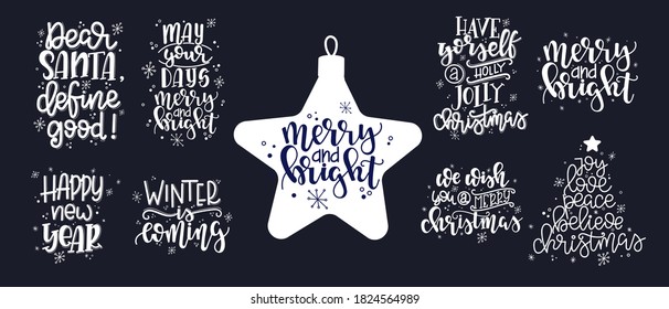 Christmas set  Vector lettering, motivational quote