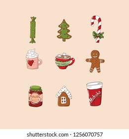 Christmas set in vector/ Merry Christmas celebration sweets