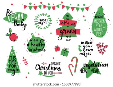 Christmas set for vegetarians. Vector illstration collection.