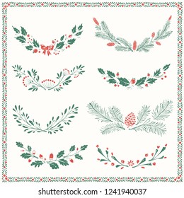 Christmas Set Vintage Floral Decorations and Oak  Mistletoe   Spruce Twigs