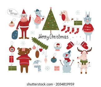 christmas set with wild animals