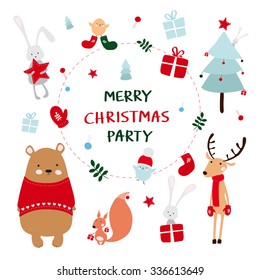christmas set with wild animals. 