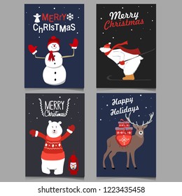 christmas set with wild animals vector