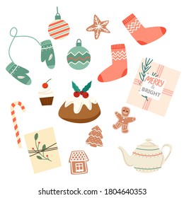 Christmas set of winter cozy elements. Vector illustration 