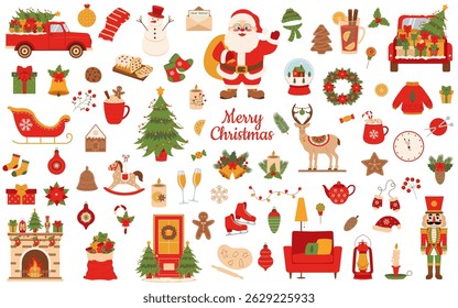 Christmas set. Set of winter and christmas elements. Winter set. Christmas holidays.