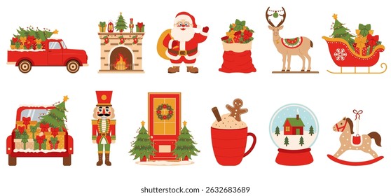 Natal. Conjunto de elementos de inverno e Natal. Jogo de inverno. Férias de Natal.