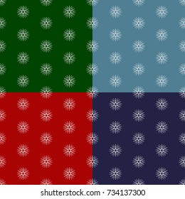 Christmas set-pattern of snowflakes on four backgrounds. Vector illustration.