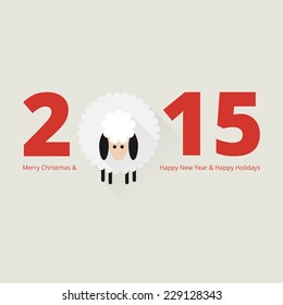 Christmas sheep greeting card in flat style