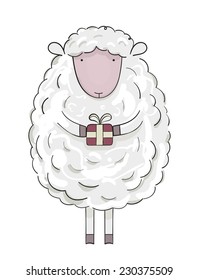 Christmas sheep with present.