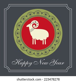 Christmas sheep in the red circle greeting card design