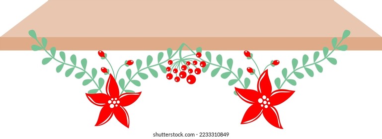 Christmas Shelf decorated empty Shelves with leaves and berries