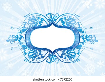 christmas shield ,lovely floral elements, many snowflakes on the background