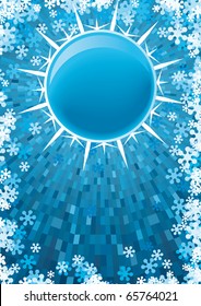 Weihnachten-glänzender blauer Hintergrund mit Rahmen und Schneeflocken