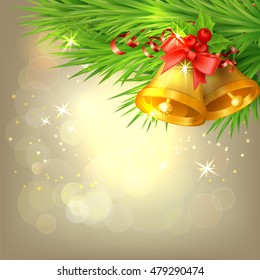 Christmas shine gold background with Christmas bells.