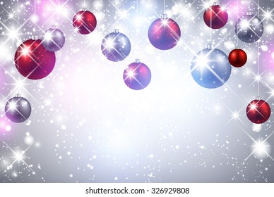 Christmas shining background with color balls. Vector Illustration.
