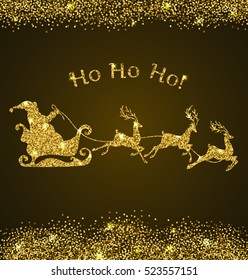 Christmas shining background with golden glitter Santa Claus. Design for Christmas card.