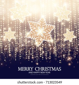Christmas Shining Background with Lights and Snowflakes. Vector illustration