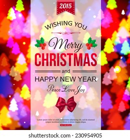 Christmas shining background with tree lights. Vector illustration
