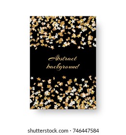 Christmas shining cover of leaflets with soaring bright golden stars of confetti for festive design
