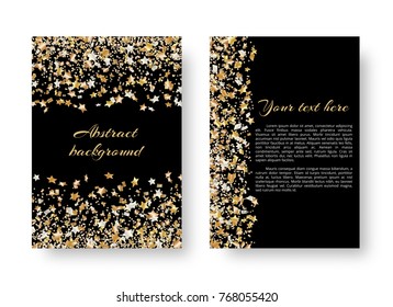 Christmas shining design template for flyers with flying confetti stars for festive decoration