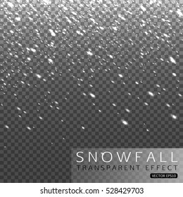 Christmas shining falling snow on transparent background vector illustration.