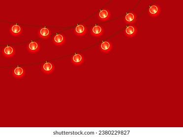 Christmas shining garland. New year decorative element lamps. Lights for holiday cards design.