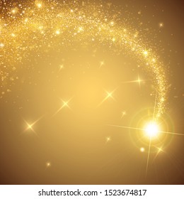 Christmas Shiny background with gold magic star. Vector illustration.Abstract gold fractal composition. Magic explosion star with particles