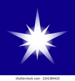 Christmas Shiny Star Vector Illustration Isolated on blue background. Sparkling Star Top View. Christmas neon star for tree decoration or design, card, invitation, print