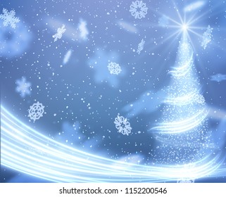 Christmas shiny tree background with blurred lights effect on abstract background. Vector EPS10.