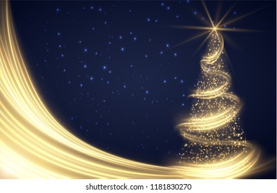 Christmas shiny tree background with blurred lights effect on abstract background. Vector EPS10.