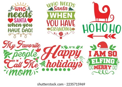 Christmas Shirt Design Bundle, Merry Christmas shirts Print Template, Xmas Ugly Snow Santa Clouse New Year Holiday Candy Santa Hat vector illustration for Christmas hand lettered