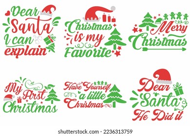 Christmas Shirt Design Bundle, Merry Christmas shirt print template, funny Xmas shirt design, Santa Claus funny quotes typography design
