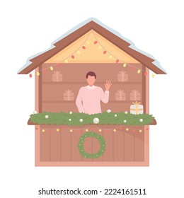 Christmas shop merchandiser semi flat color vector character. Editable figure. Full body person on white. Male seller. Simple cartoon style illustration for web graphic design and animation