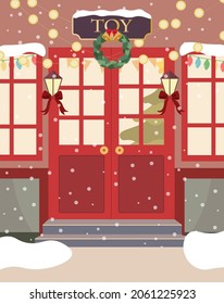 Christmas  shop store. Holiday market Vector illustration