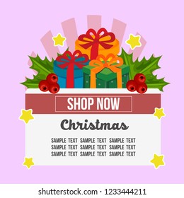 christmas shop theme with present gift box flat
