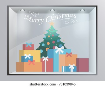 Christmas Shop Window. Vector Illustration.