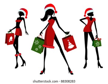 Christmas shopping. 3 different girls with shopping bags