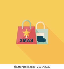 Christmas shopping bag flat icon with long shadow,eps10