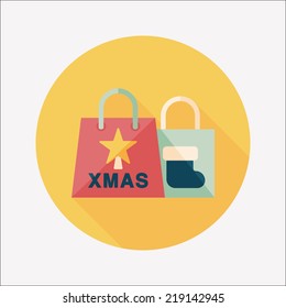 Christmas shopping bag flat icon with long shadow,eps10
