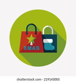 Christmas shopping bag flat icon with long shadow,eps10