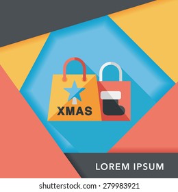 Christmas shopping bag flat icon with long shadow,eps10