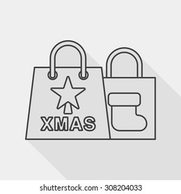Christmas shopping bag flat icon with long shadow, line icon