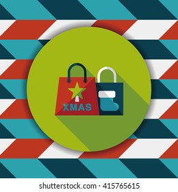 Christmas shopping bag flat icon with long shadow,eps10