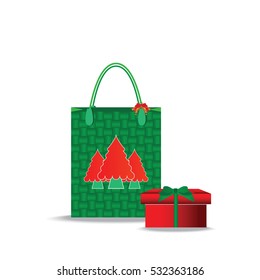 Christmas shopping bag with gifts isolated on white background, Christmas shopping idea concept vector illustration.
