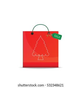 Christmas shopping bag isolated on white background, Christmas shopping idea concept vector illustration.