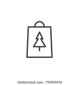 Christmas shopping bag line icon, outline vector sign, linear style pictogram isolated on white. Symbol, logo illustration. Editable stroke