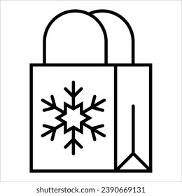 Christmas shopping bag, minimal Christmas icon. Vector illustration